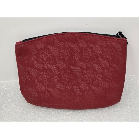 Ipsy Red Lace Cosmetic Bag With Bat Zipper & Black Accents - Picture 2 of 3